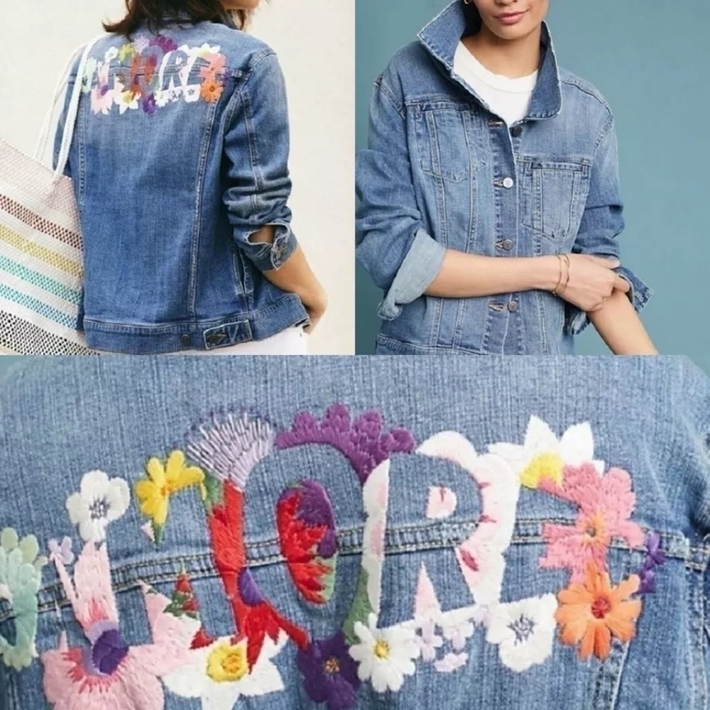 Upcycle Anthropologie Pilcro and the Letterpress Amore Jean Jacket size Small